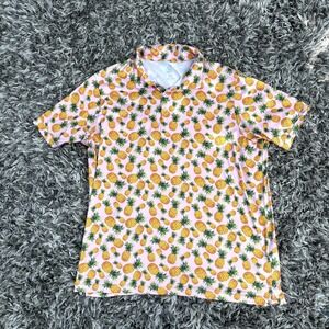 Caddy Cart Mens XL Pink Pineapple Print Performance Polo Shirt Short Sleeve